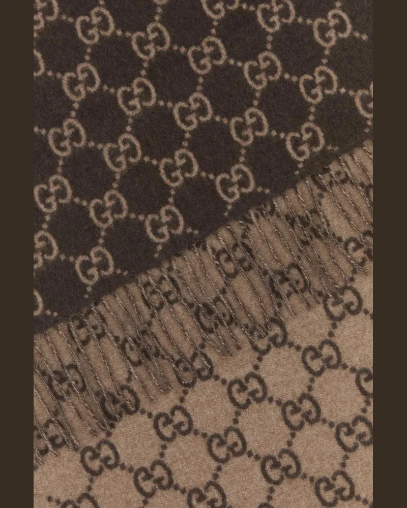 Gucci Men's Embroidered Cashmere Scarf Brownbeige Fabric Sciarpe E Foulard Brown