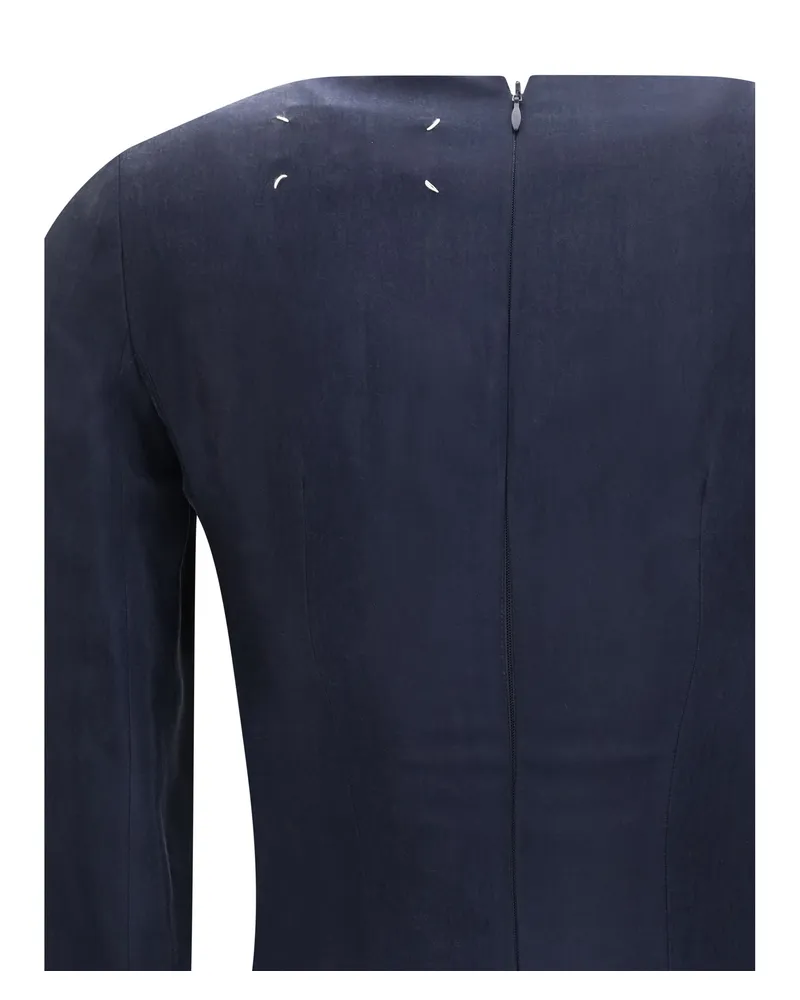 Maison Margiela Women's Long Dress Navy Blue Cupro Navy