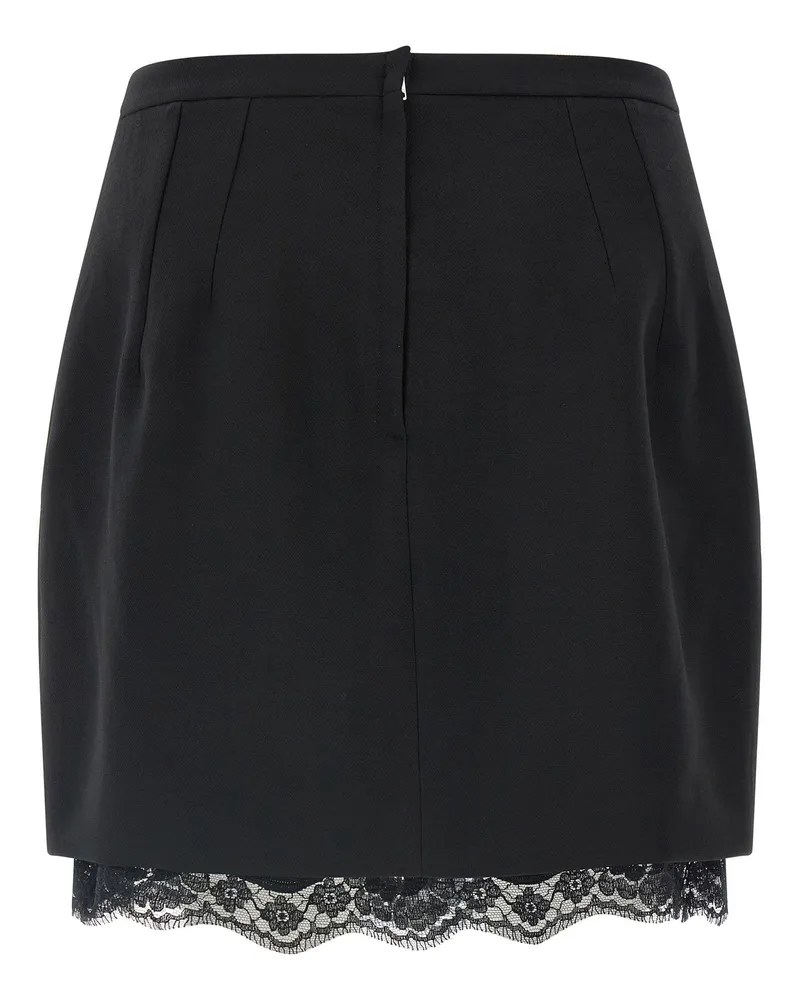Dolce & Gabbana Double Crêpe Wool with Lace Hem Skirt — Black Black