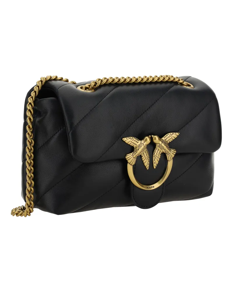 Pinko Women's Love Mini Puff Shoulder Bag Nero-Antique Gold Calf Leather Bos Taurus Black