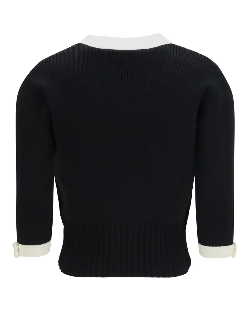 Valentino Garavani Women's Bicolor V-Neck Cardigan Nero-Milk Foam Cotton Nero/milk Sweater Black