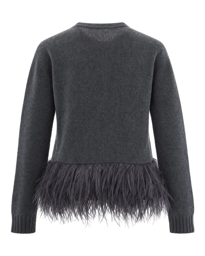 Fabiana Filippi Feather-Trimmed Wool Blend Cardigan — Gray Gray