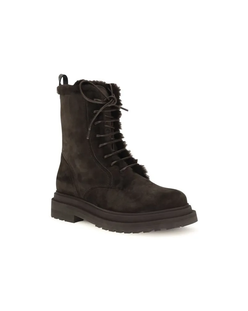 Brunello Cucinelli Lace-Up Calf Leather Boot — Black Black