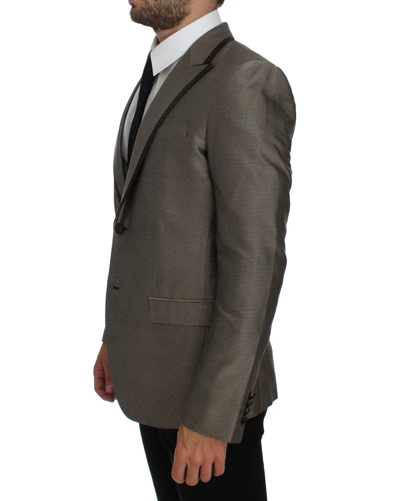 Dolce & Gabbana Men's Brown Slim Fit Silk Two Button Blazer Clothing Brown