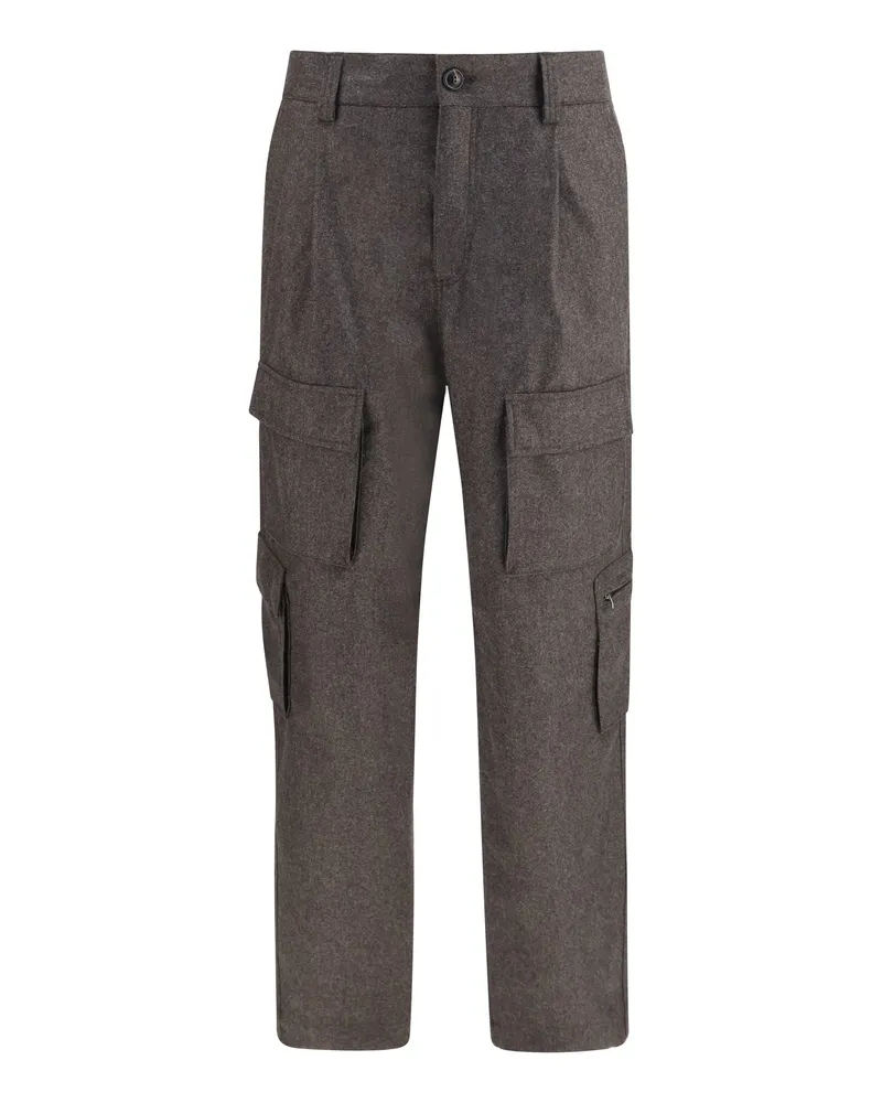 Brunello Cucinelli Virgin Wool Flannel Cargo Pants — Brown Brown