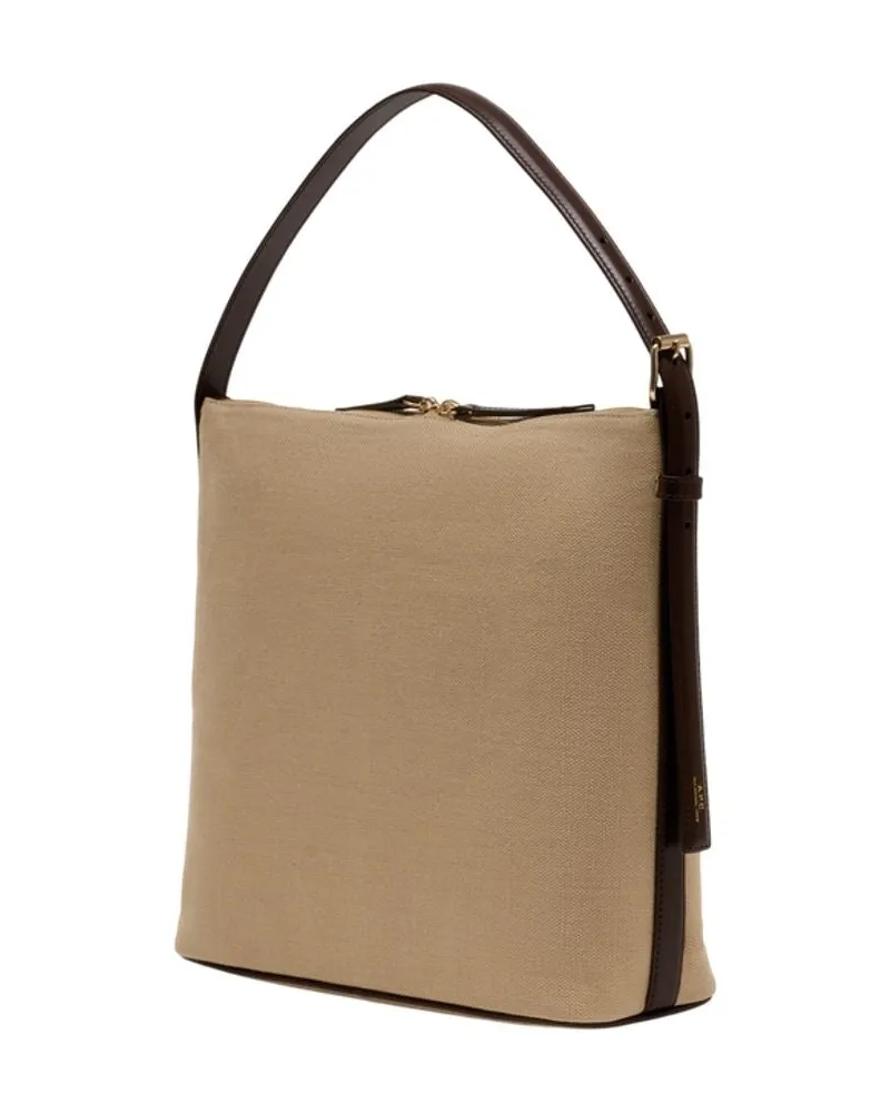 A.P.C. Women's Vera Shoulder Bag -  Leather Beige Calfskin Shoulder-Hobo-Bags Beige