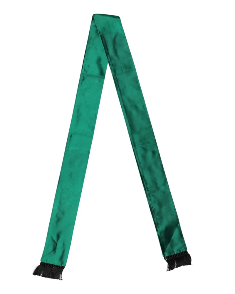 Dolce & Gabbana Men's Green Silk Fringes Neck Wrap Foulard Scarf Green