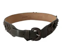 Women's Dark Brown Leather Round Buckle Waist Belt