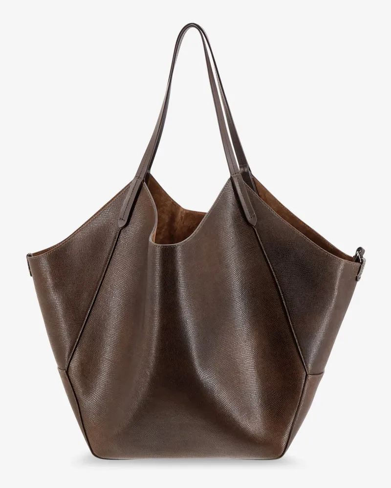 Brunello Cucinelli Women's Leather Tote Bag With Monili Detail Brown Brown