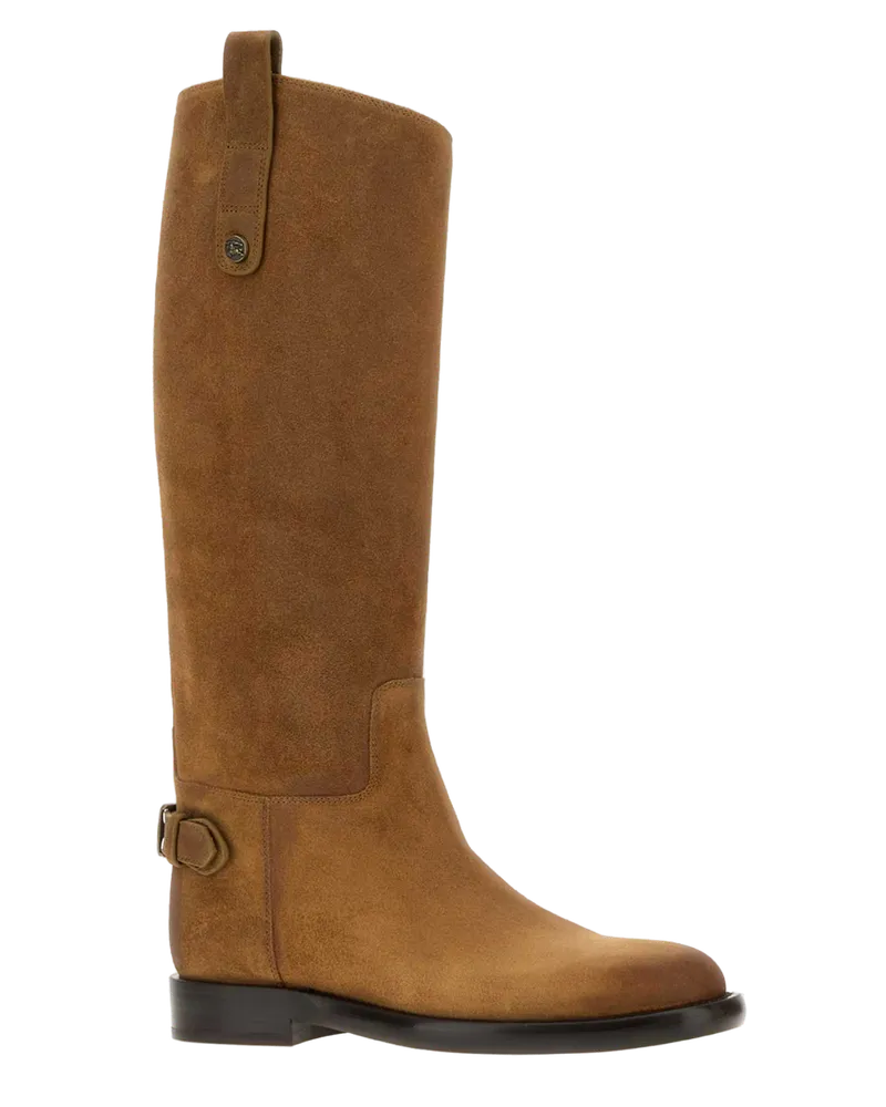 Burberry Women's Camel Suede Cavalier Boots Boat Stivali Camel