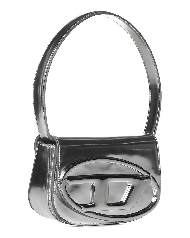 Diesel Women's Shoulder Bag 1dr Mirrored Leather Silver Calf Silver