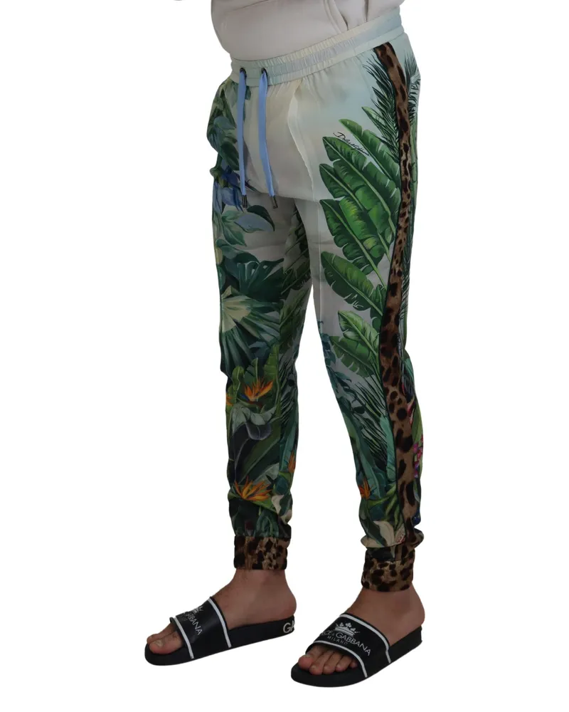 Dolce & Gabbana White Floral Printed Men Jogger Pants Silk White
