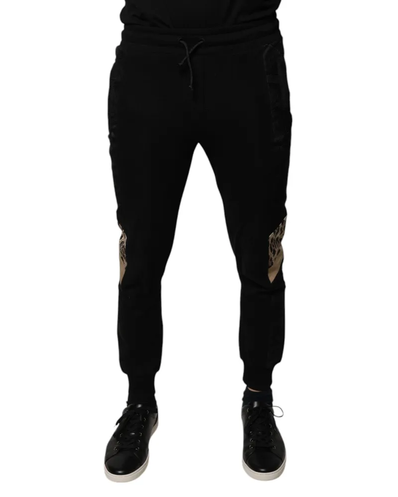 Dolce & Gabbana Men's Black Leopard Slim Fit Jogger Pants Black