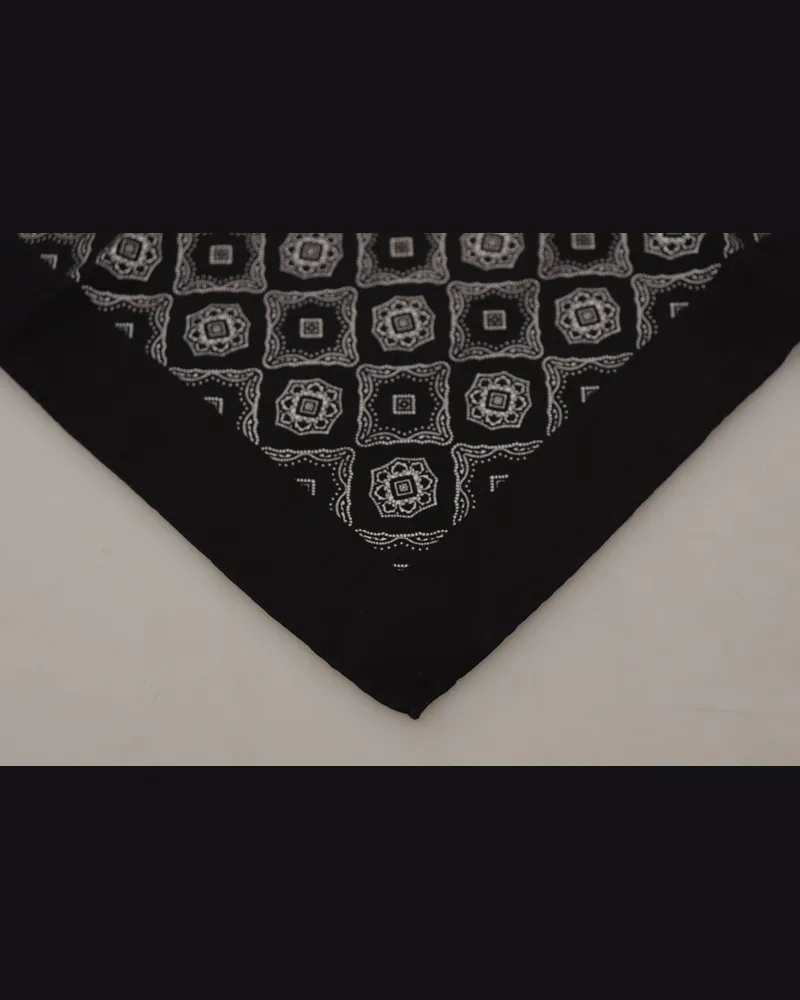 Dolce & Gabbana Men's Black Geometric Patterned Square Handkerchief Scarf Silk Black