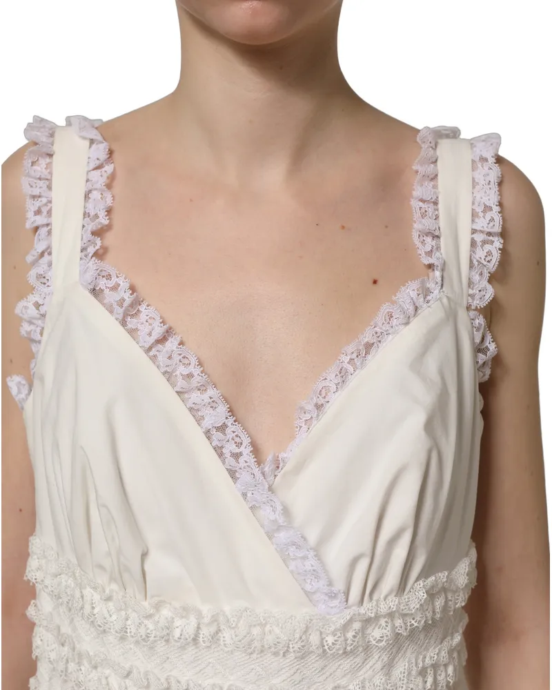 Dolce & Gabbana Women's White Cotton Poplin Ruffled Midi Dress Nylon White