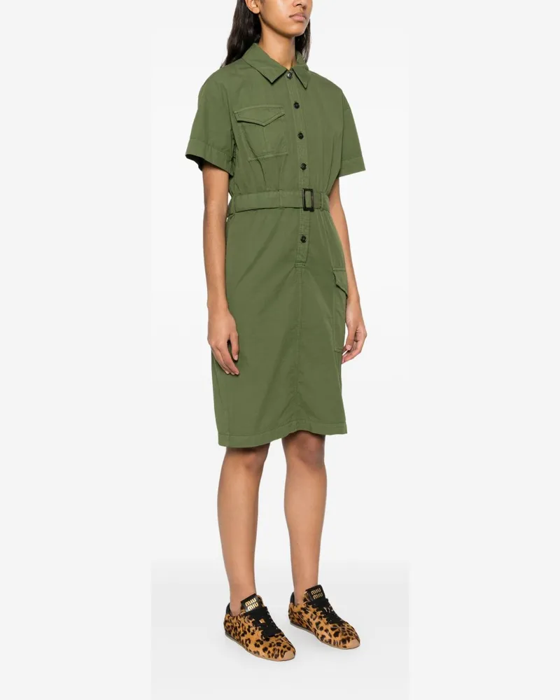 Woolrich Belted Cotton Shirt Dress — Olive Green Olive