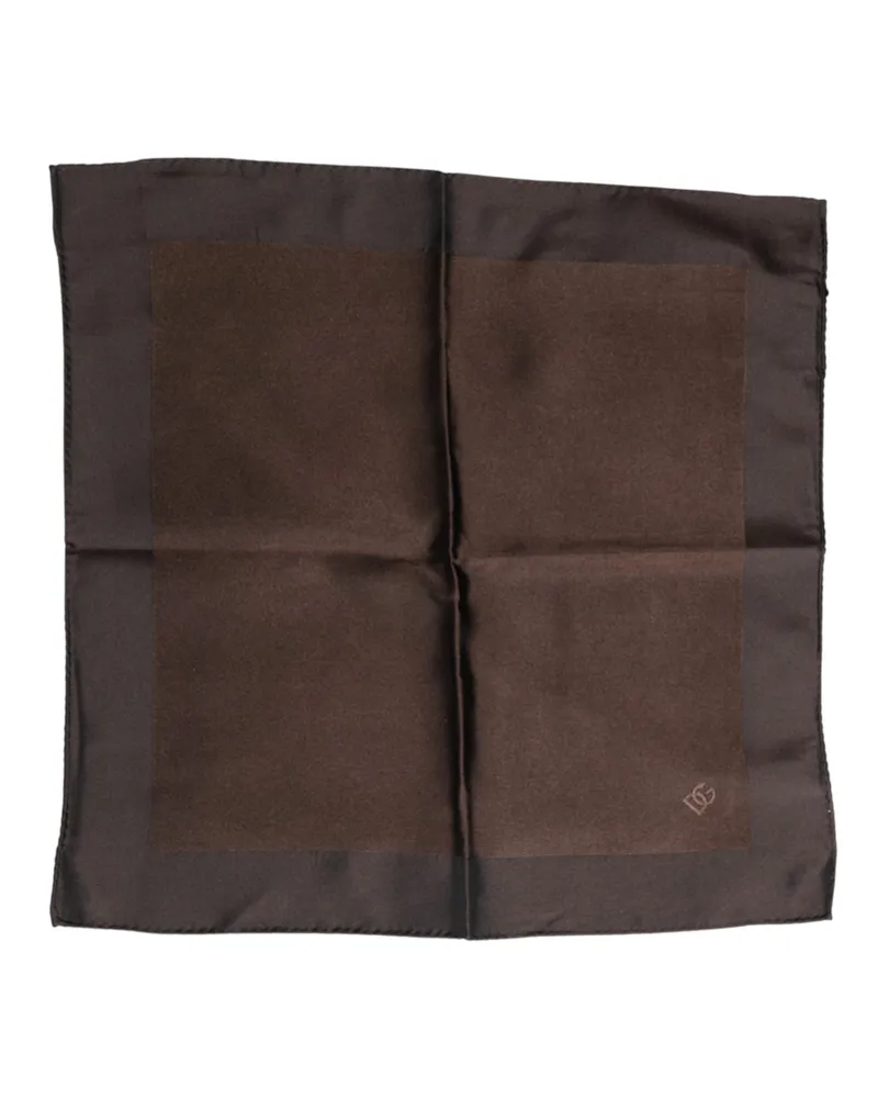 Dolce & Gabbana Men's Brown Logo Silk Square Handkerchief Scarf Brown