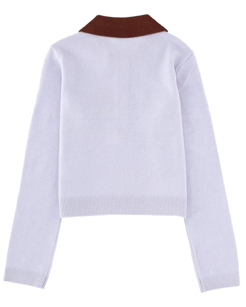 Self-Portrait Wool with Contrasting Collar Blouse — Blue Blue
