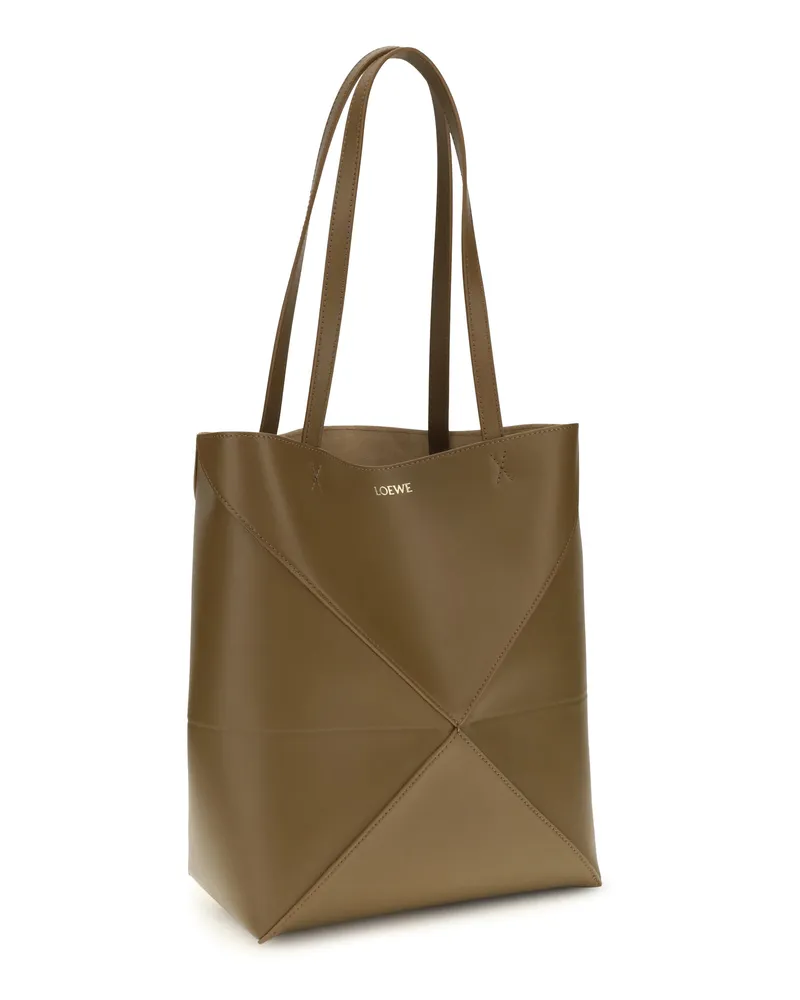Loewe Puzzle Fold Calfskin Leather Tote Bag — Bronze Bronze