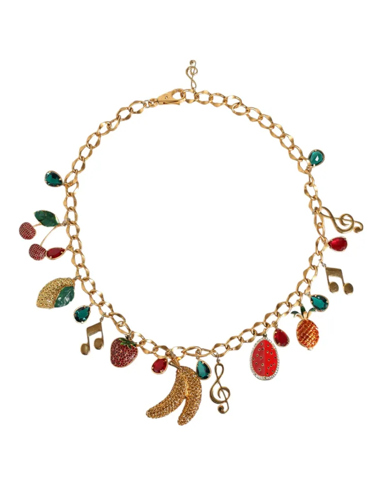 Dolce & Gabbana Women Gold Tone Brass Fruity Crystal Embellished Waist Chain Belt Gold