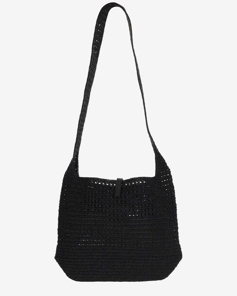 Saint Laurent Men's Crocheted Raffia Tote Bag Black Shoulder Black