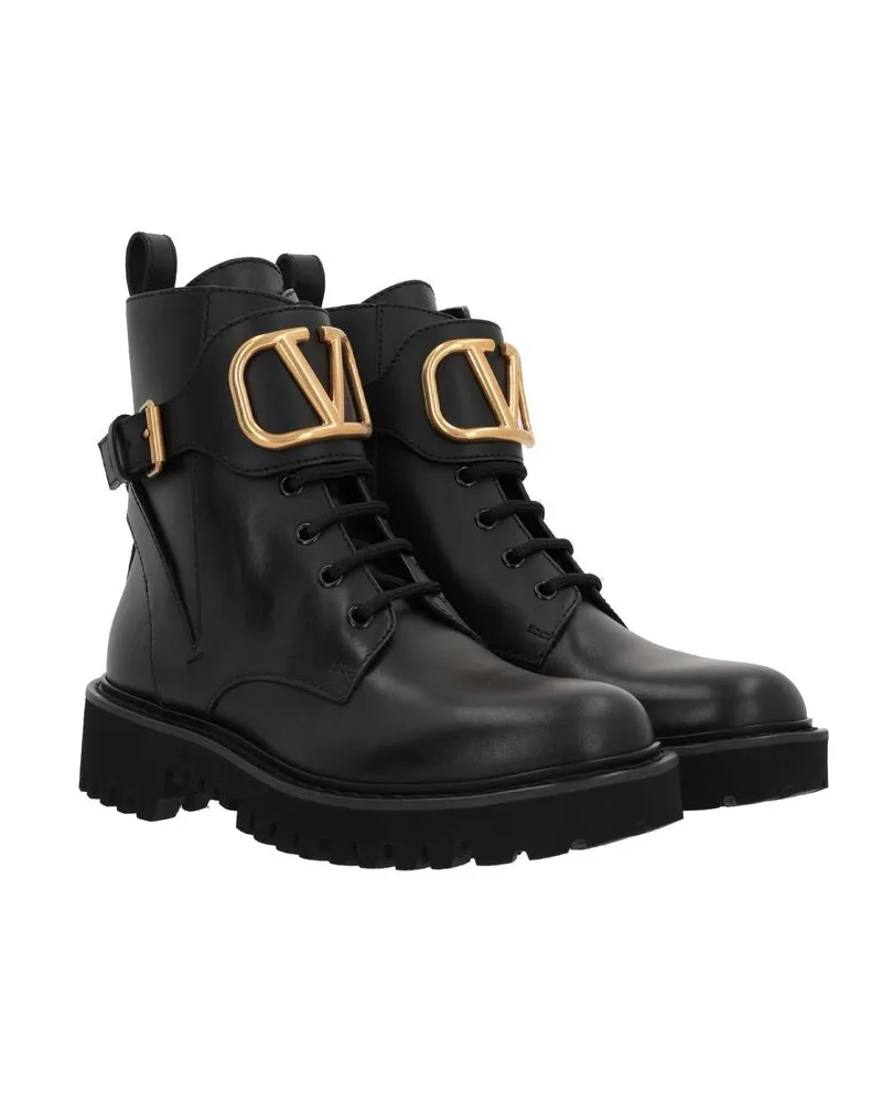 Valentino Garavani Women's Black Calfskin Lace-Up Boots Black