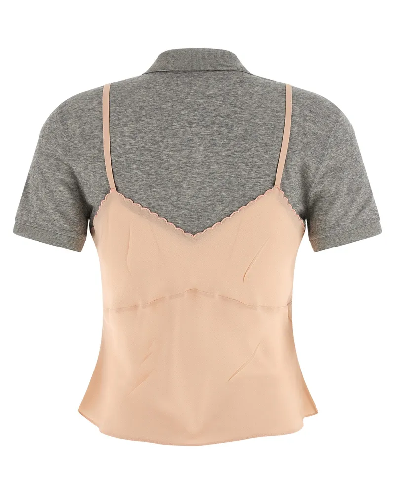 Miu Miu Hybrid Silk and Jersey Polo Blouse — Multicolor Multicolor