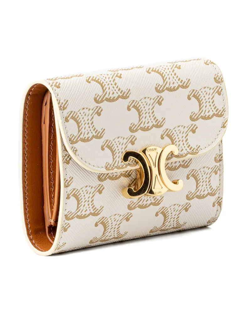 Celine Triomphe Canvas Flap Wallet — White White