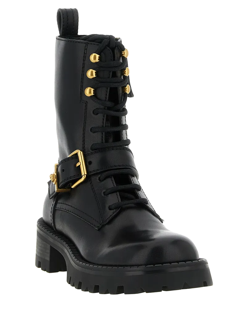 Versace Women's Black Calfskin Lace-Up Boots Black