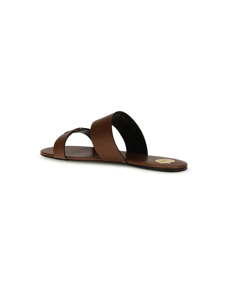 Saint Laurent Women's Brown Calf Leather Bos Taurus Flat Sandals Brown