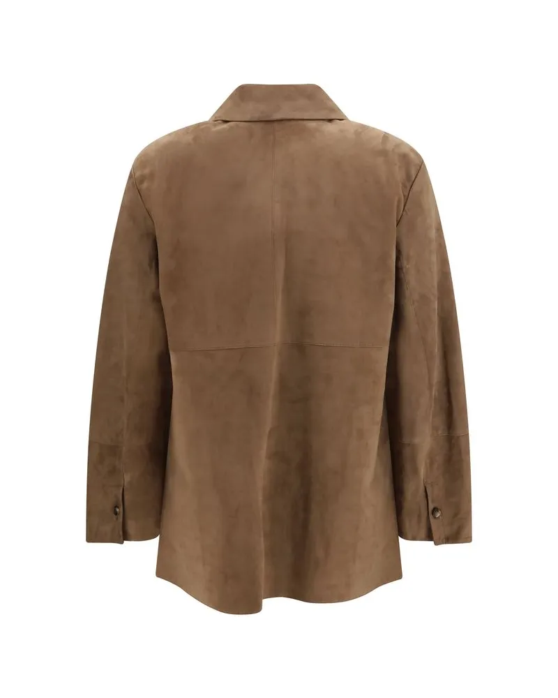 Max Mara Women's Brown Lamb Ovis Aries Leather Jacket Clothing Brown