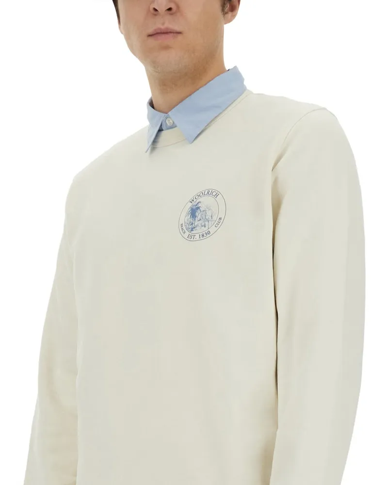 Woolrich Logo Cotton Sweatshirt — Ivory Ivory