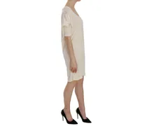 Cotton Blend Round Neck Dress — Cream