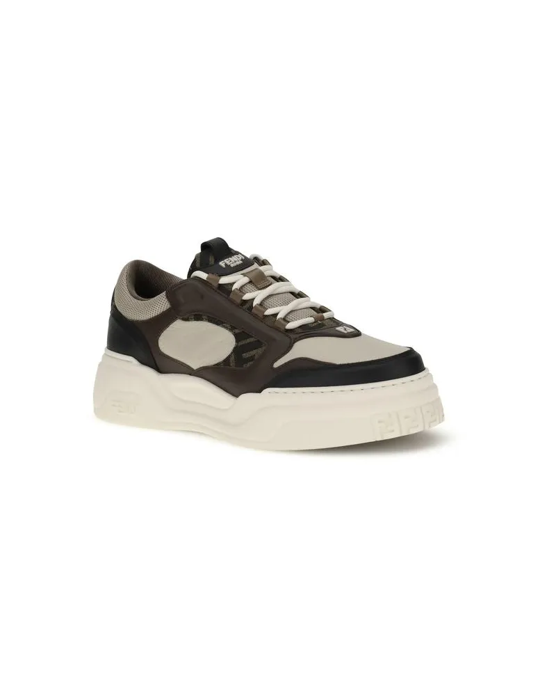 Fendi Men's Black Calf Leather Bos Taurus Chunky Sneakers Black