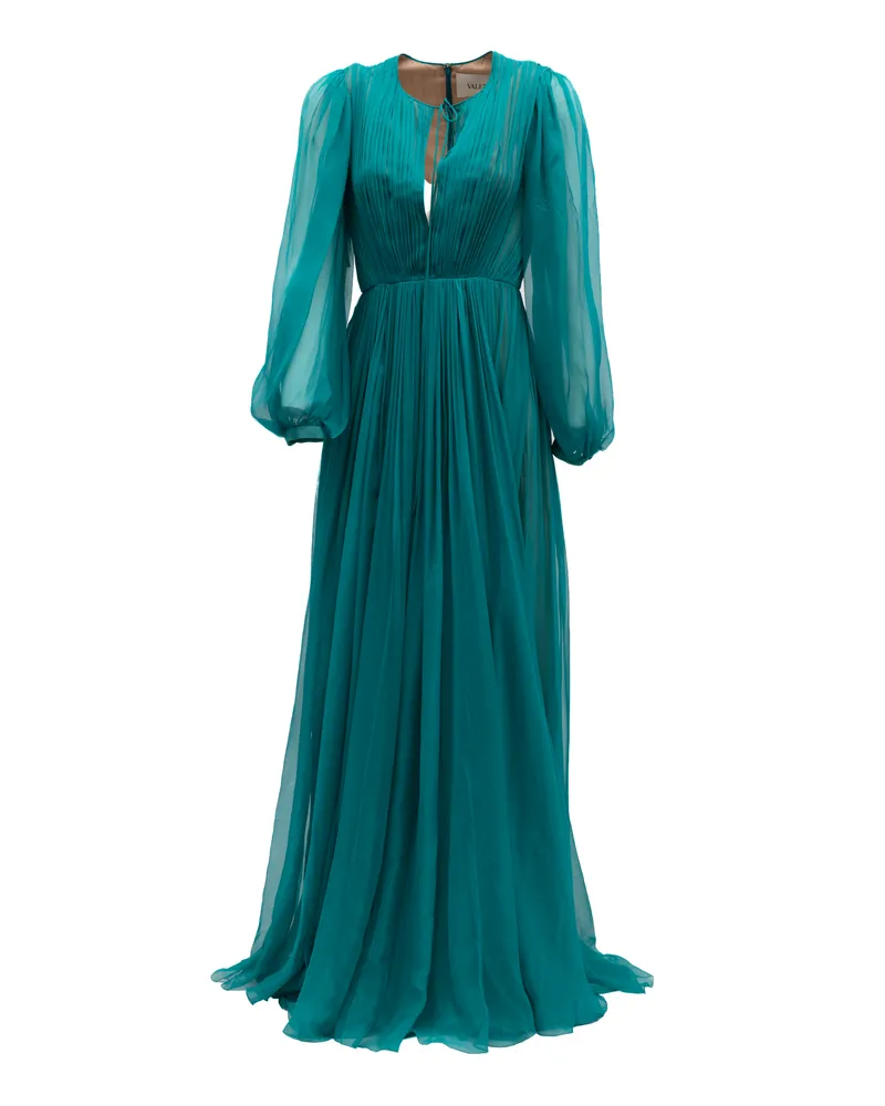 Valentino Garavani Pleated Silk Dress — Teal Teal