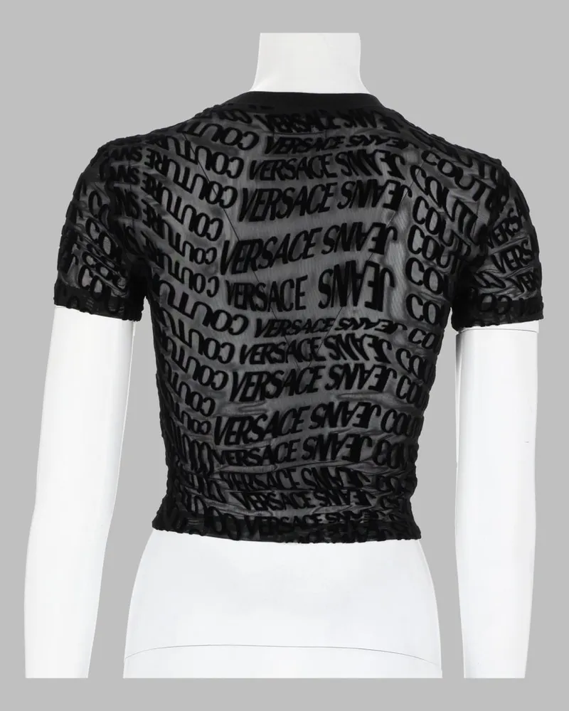 Versace Jeans Women's Cropped Logo Print T-Shirt Black Polyester T-Shirts And Polos Black
