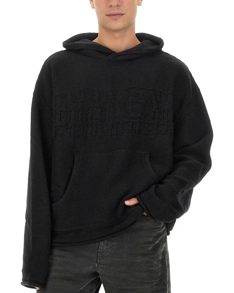 Maison Margiela Cropped Logo Virgin Wool Sweater — Black Black