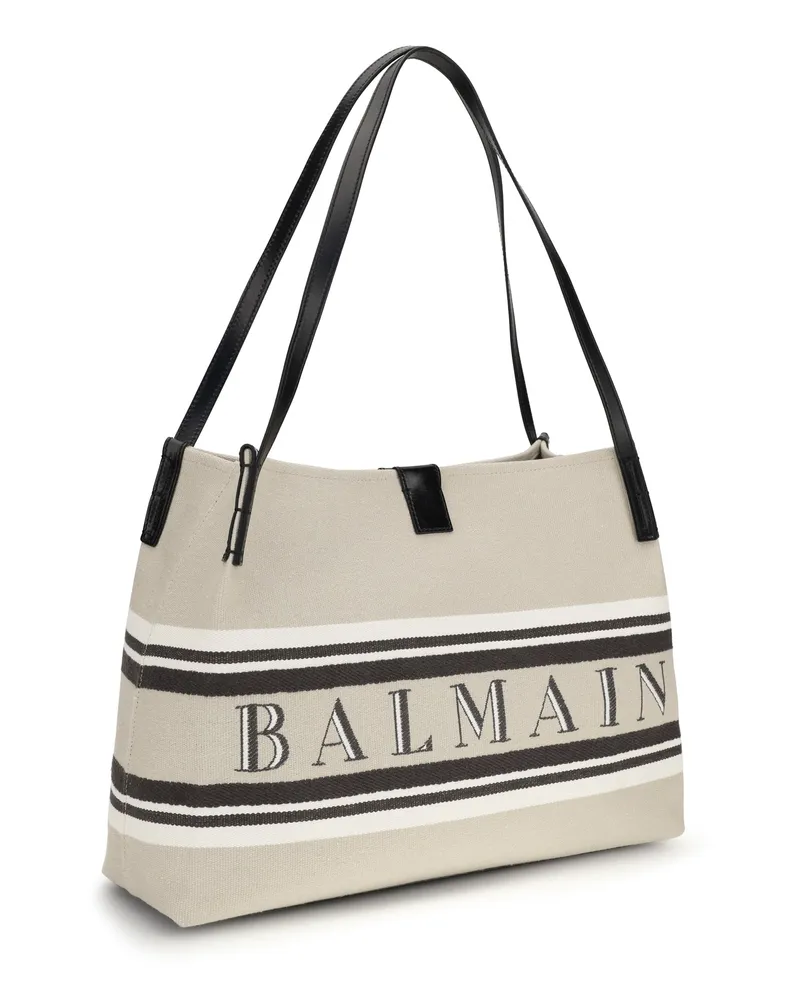 Balmain Women's Release Shoulder Bag Naturel-Noir- Blanc Optique Cotton; Polyester Naturel/noir Beige