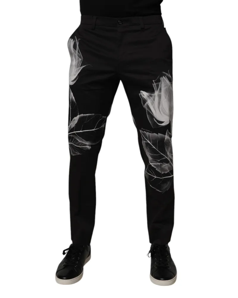 Dolce & Gabbana Men's Black Cotton Floral Skinny Dress Pants Elastane Black