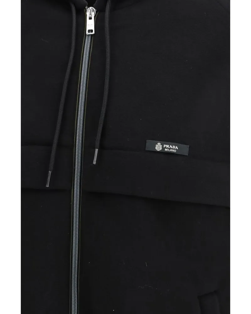 Prada Technical Hooded Polyester Shell Jacket — Black Black