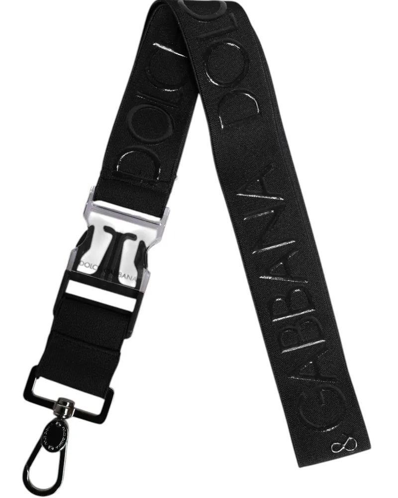 Dolce & Gabbana Men's Black Stretch Polyester Rubberised Dg Logo Keychain Elastane Accessory Black