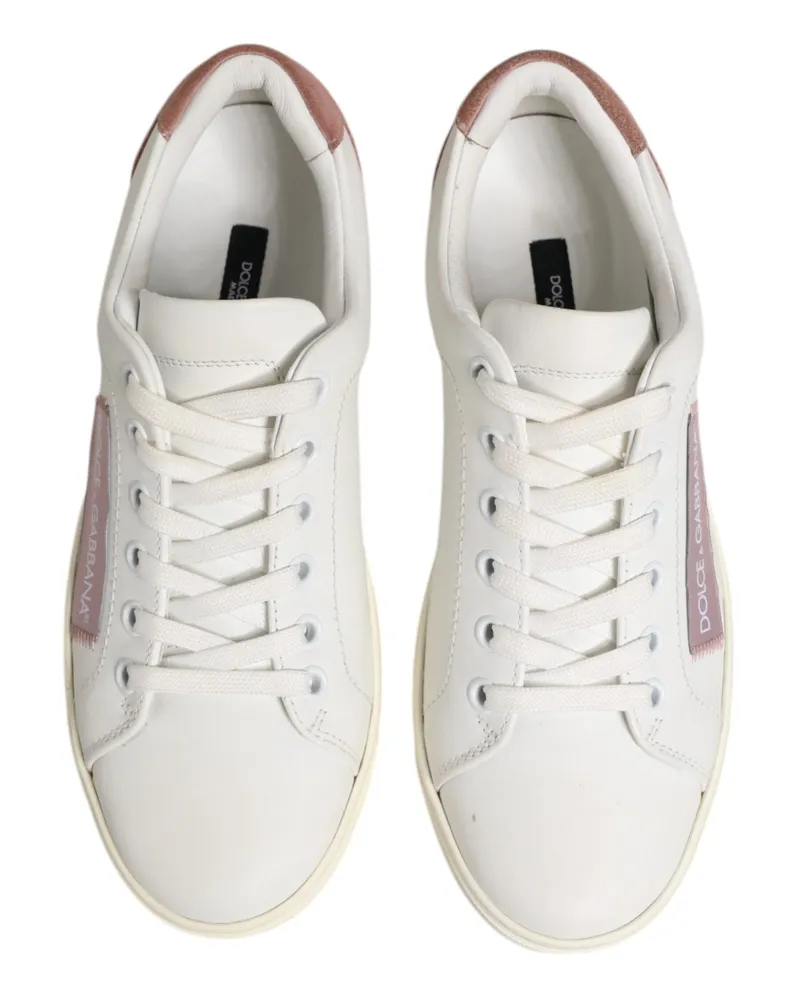 Dolce & Gabbana Women's White Pink Leather Low Top Sneakers Shoes Calf White