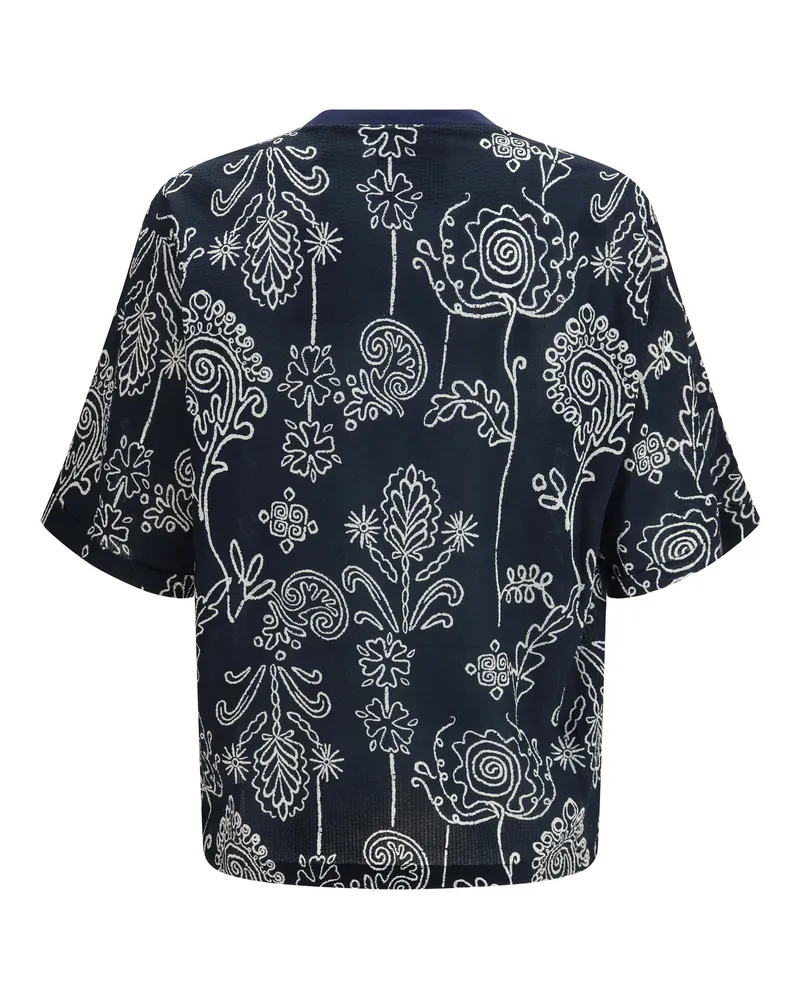 Giorgio Armani Embroidered Organic-Motif T-Shirt — Navy Navy