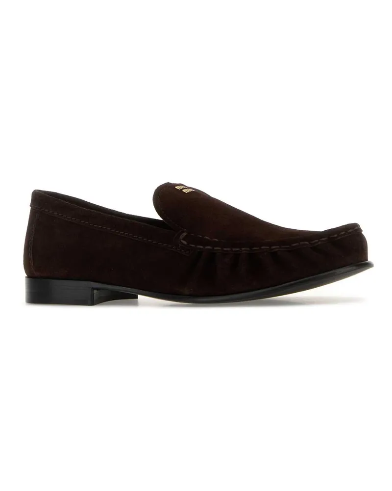 Miu Miu Women's Dark Brown Suede Loafers Moro Mocassini Brown