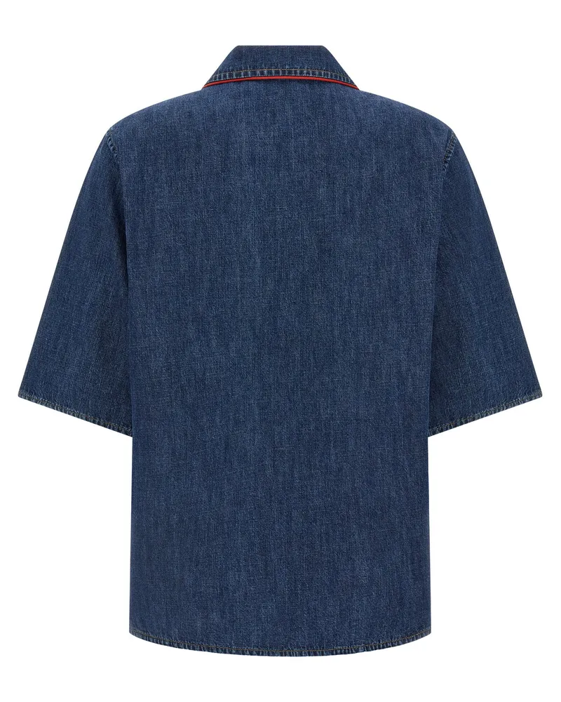 Valentino Garavani V-Neck Denim Shirt — Blue Blue