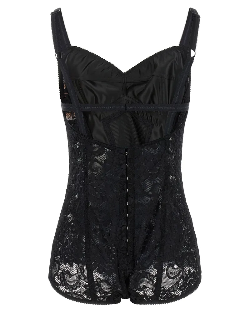 Dolce & Gabbana Satin and Lace Corsetry Bodysuit — Black Black