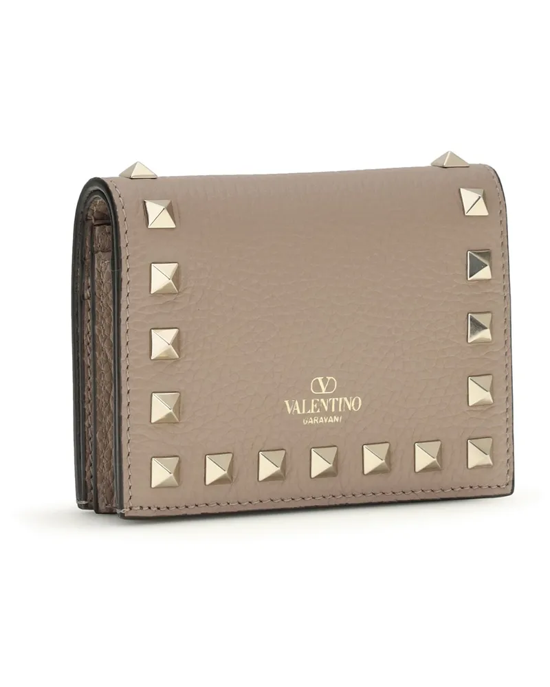 Valentino Garavani Women's Rockstud Leather Wallet Poudre Calf Bos Taurus Beige
