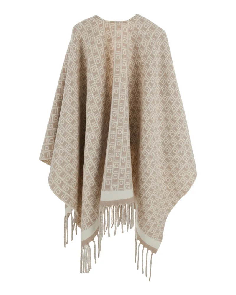 Ferragamo Women's Cape Beige Wool With Gancini Embroidery Coat Beige