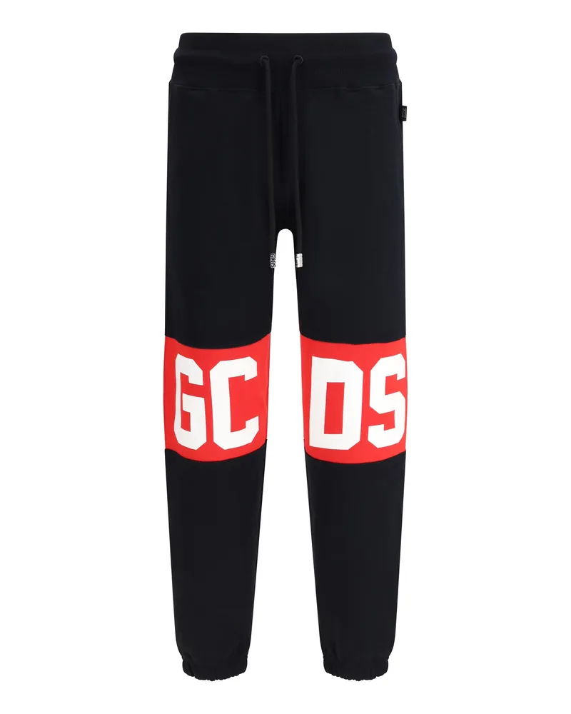 GCDS Men's Brushed Cotton Sweatpants Black-Red Trousers Black/red Black