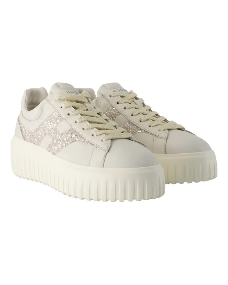 Hogan Women's H-Stripes Sneakers -  Leather Multicolor Calfskin Shoes Cream